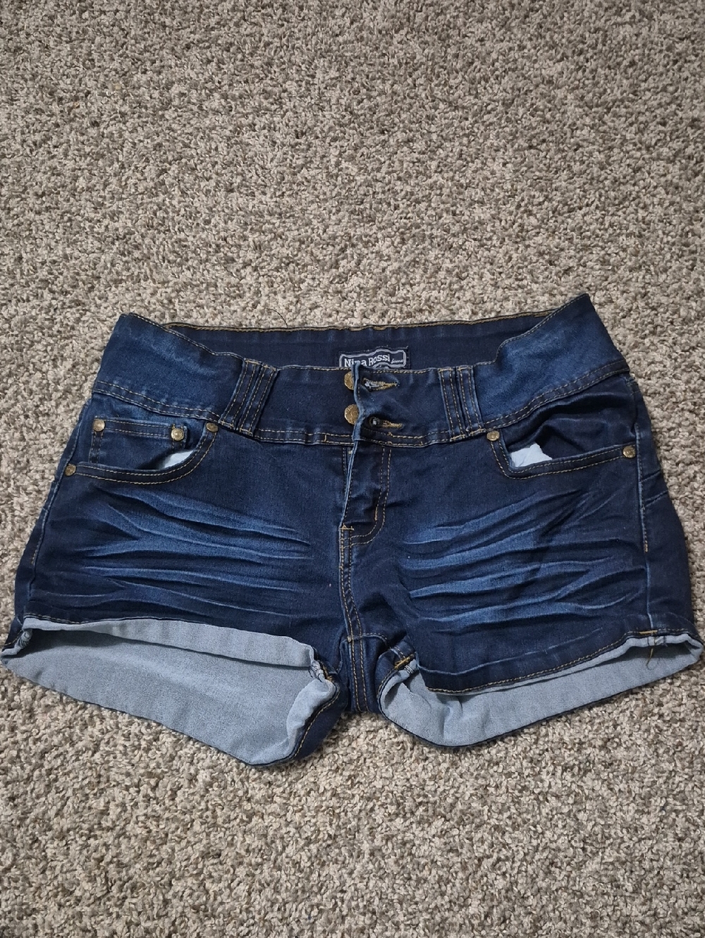 Women’s Dark Blue Denim Roll-Cuff Shorts